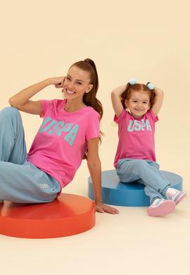 Kız Çocuk Pembe Bisiklet Yaka Tişört - 50276874073