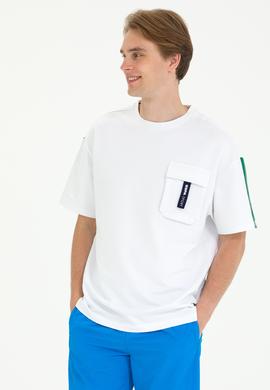 Erkek Beyaz Oversize Bisiklet Yaka Tişört - 50263576023