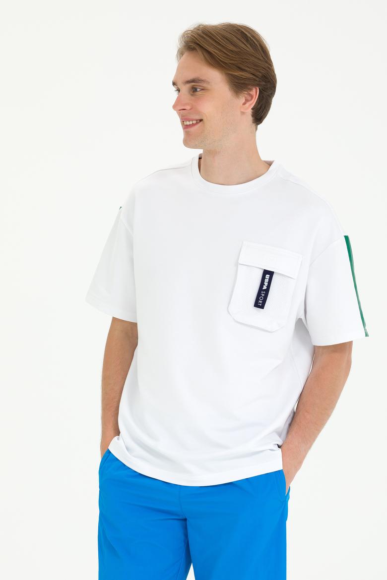 Erkek Beyaz Oversize Bisiklet Yaka Tişört - 50263576023