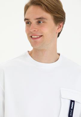 Erkek Beyaz Oversize Bisiklet Yaka Tişört - 50263576023