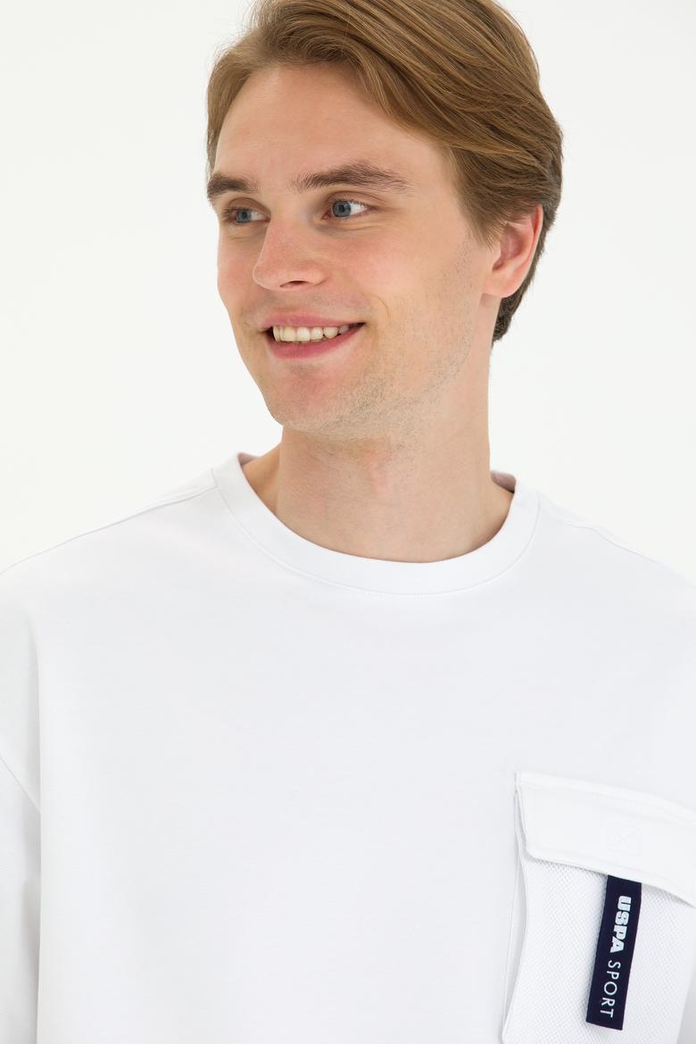 Erkek Beyaz Oversize Bisiklet Yaka Tişört - 50263576023