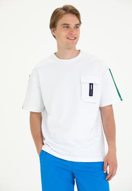 Erkek Beyaz Oversize Bisiklet Yaka Tişört - 50263576023