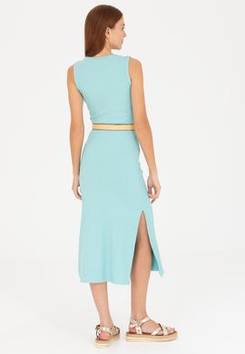 Kadın Mint Bisiklet Yaka Midi Boy Örme Elbise - 50263597041