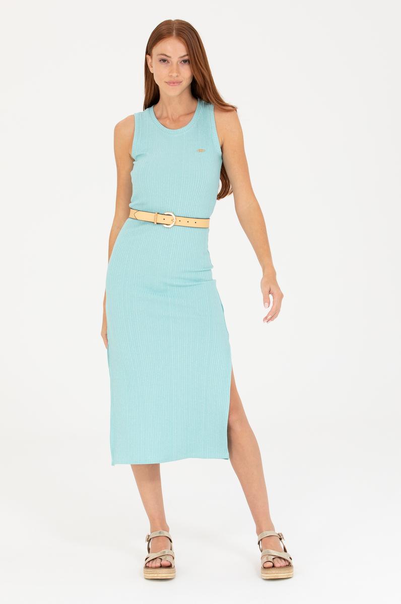 Kadın Mint Bisiklet Yaka Midi Boy Örme Elbise