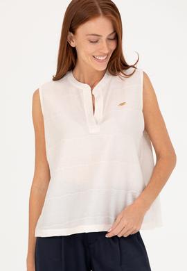 Kadın Krem V Yaka Kolsuz Tişört - 50263674035