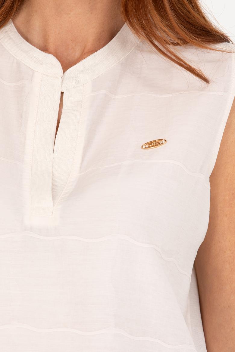 Kadın Krem V Yaka Kolsuz Tişört - 50263674035