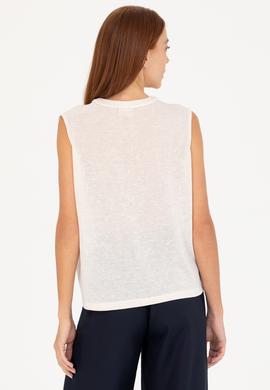 Kadın Krem V Yaka Kolsuz Tişört - 50263674035