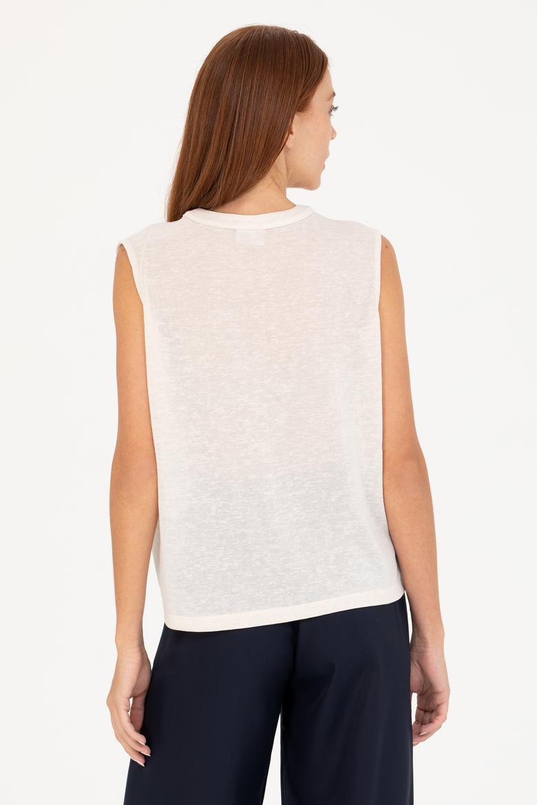 Kadın Krem V Yaka Kolsuz Tişört - 50263674035