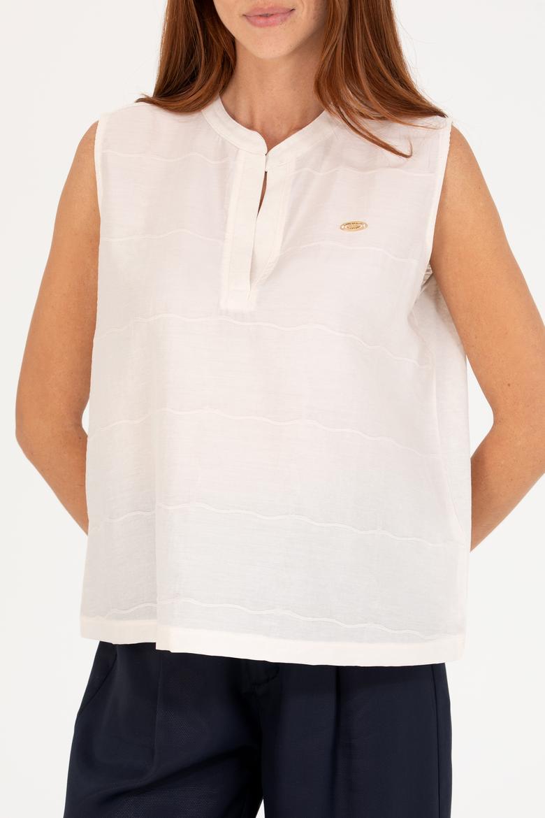 Kadın Krem V Yaka Kolsuz Tişört - 50263674035