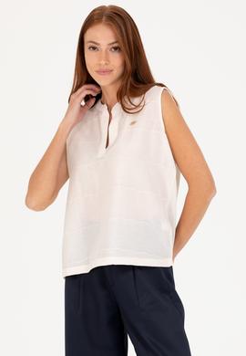 Kadın Krem V Yaka Kolsuz Tişört - 50263674035