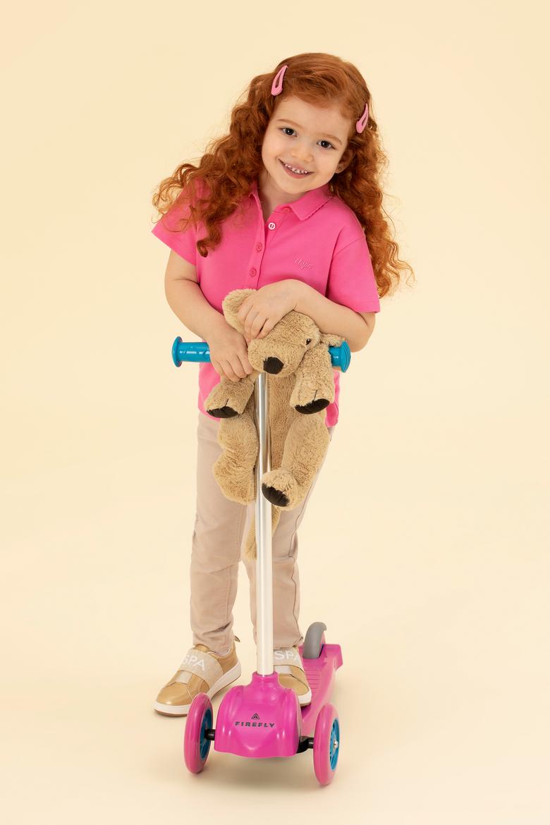 Kız Çocuk Pembe Basic Polo Yaka Tişört - 50271864018