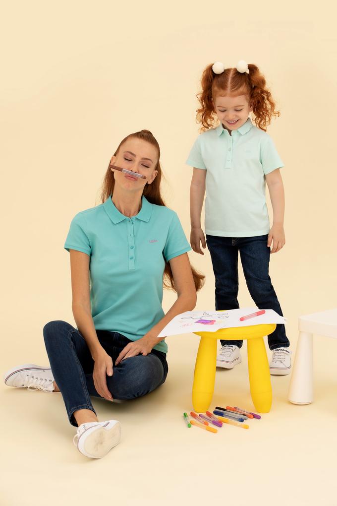 Kız Çocuk Su Yeşili Basic Polo Yaka Tişört