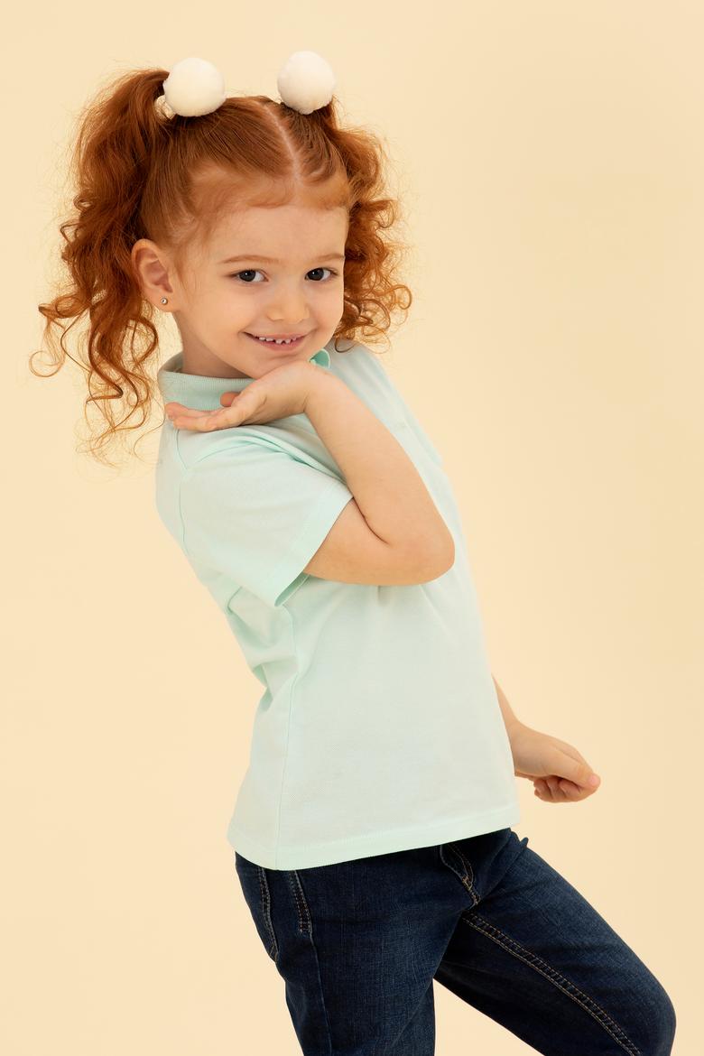 Kız Çocuk Su Yeşili Basic Polo Yaka Tişört - 50271864135