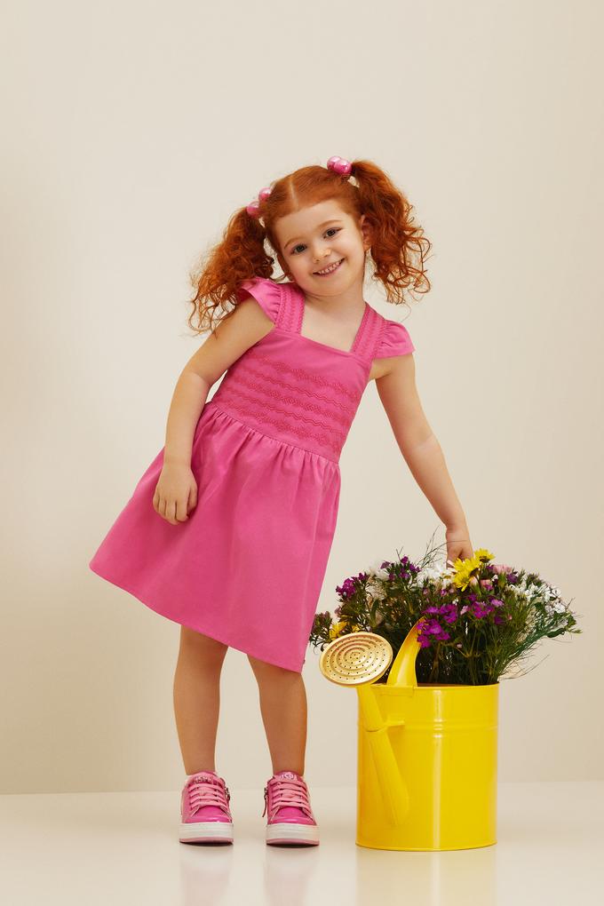 Kız Çocuk Pembe Kolsuz Dokuma Elbise