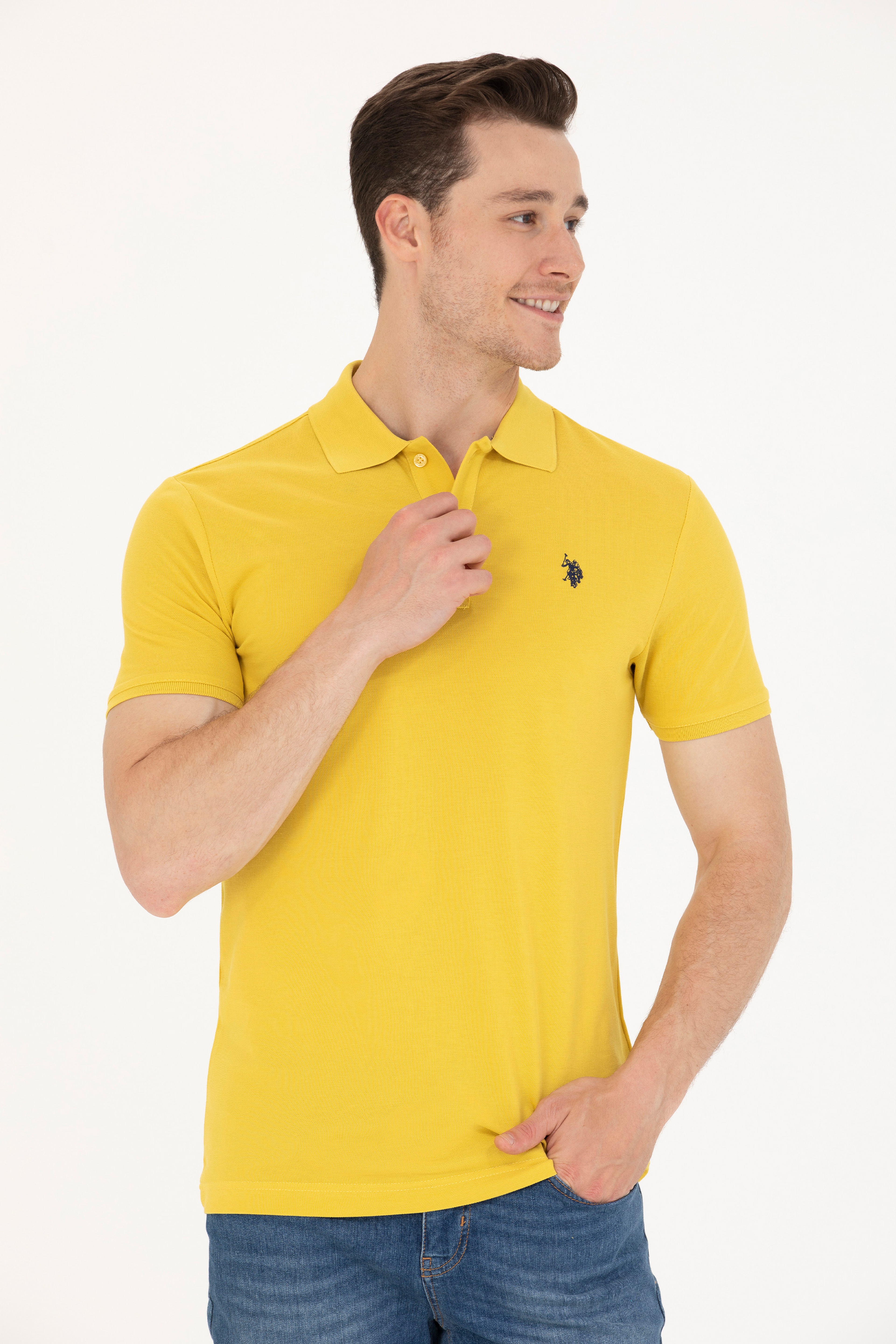 Erkek Safran Polo Yaka Basic T-Shirt
