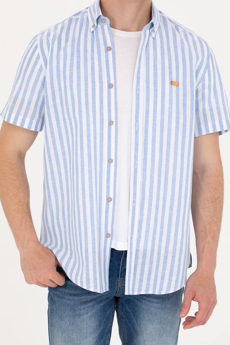 Erkek Mavi Çizgili Kısa Kollu Gömlek - 50264267001