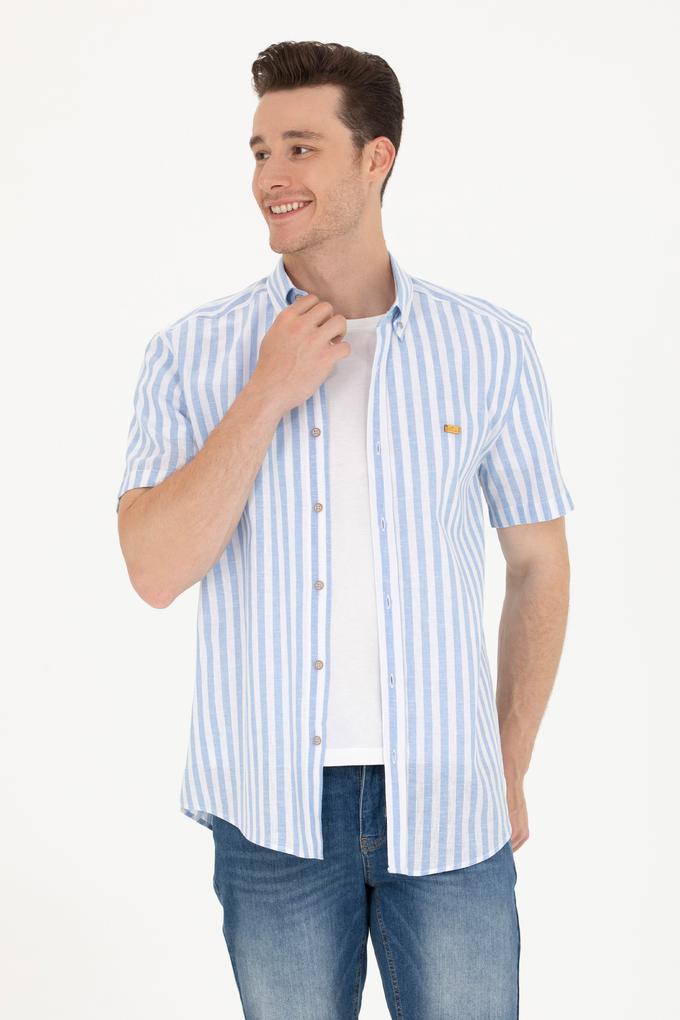 Erkek Mavi Çizgili Kısa Kollu Gömlek