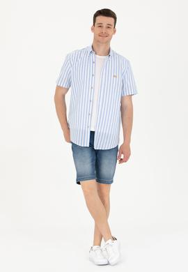Erkek Mavi Çizgili Kısa Kollu Gömlek - 50264267001
