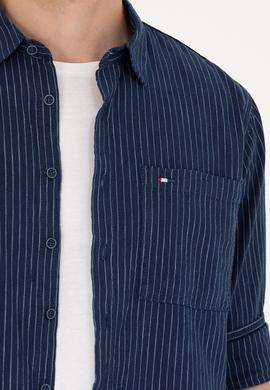Erkek Beyaz Çizgili Lacivert Jean Gömlek - 50266315001