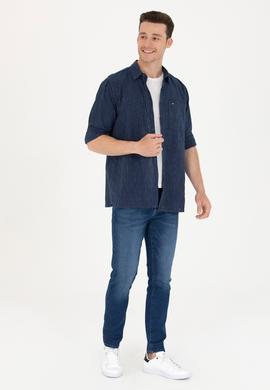 Erkek Beyaz Çizgili Lacivert Jean Gömlek - 50266315001