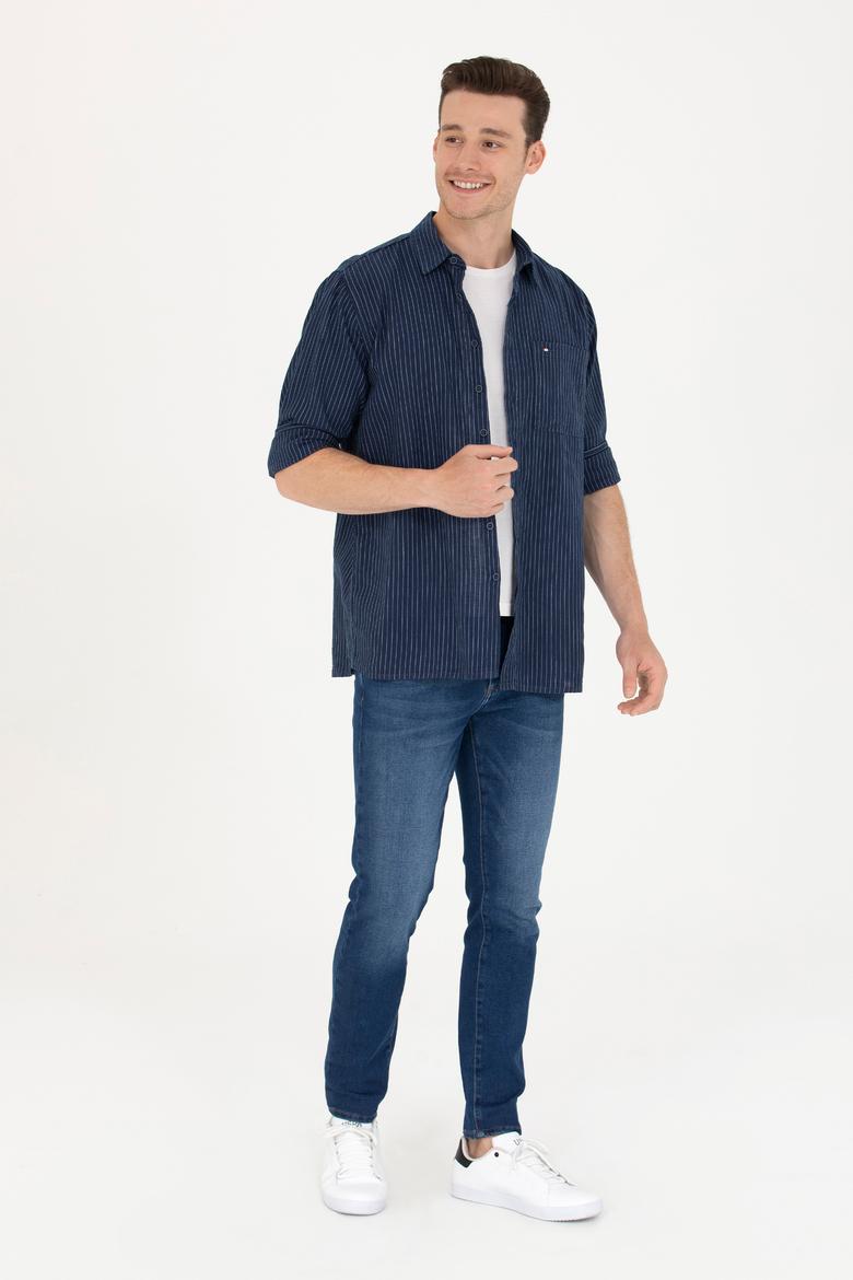 Erkek Beyaz Çizgili Lacivert Jean Gömlek - 50266315001