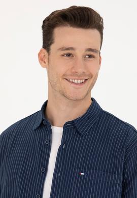 Erkek Beyaz Çizgili Lacivert Jean Gömlek - 50266315001