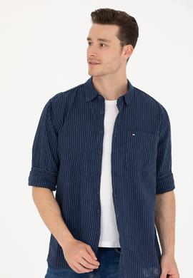 Erkek Beyaz Çizgili Lacivert Jean Gömlek - 50266315001