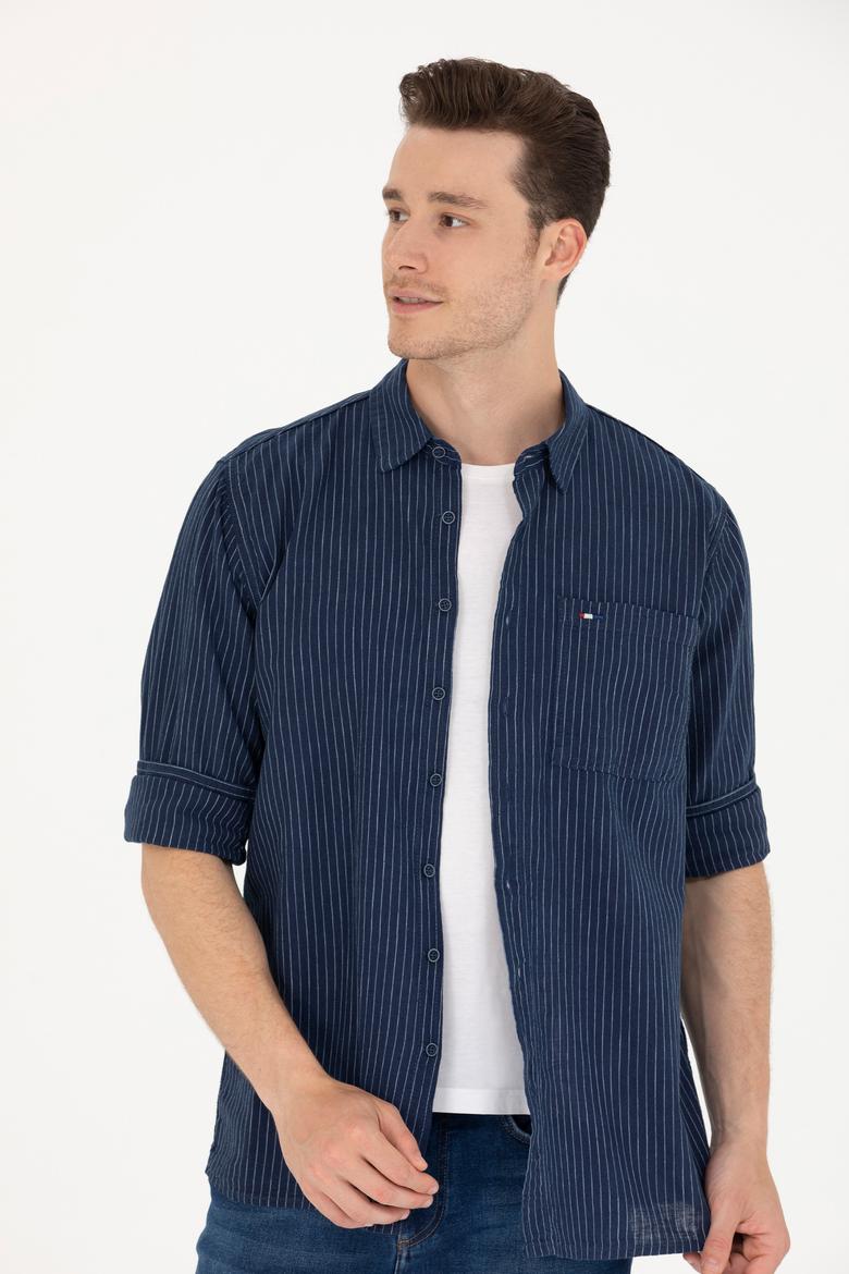 Erkek Beyaz Çizgili Lacivert Jean Gömlek - 50266315001