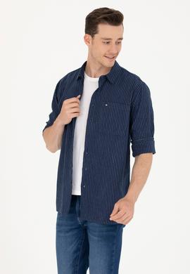Erkek Beyaz Çizgili Lacivert Jean Gömlek - 50266315001