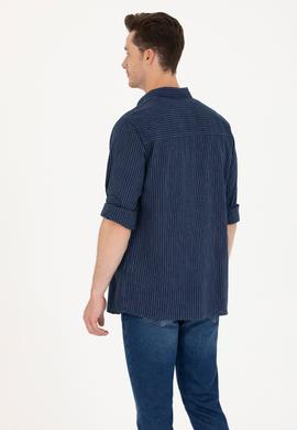 Erkek Beyaz Çizgili Lacivert Jean Gömlek - 50266315001