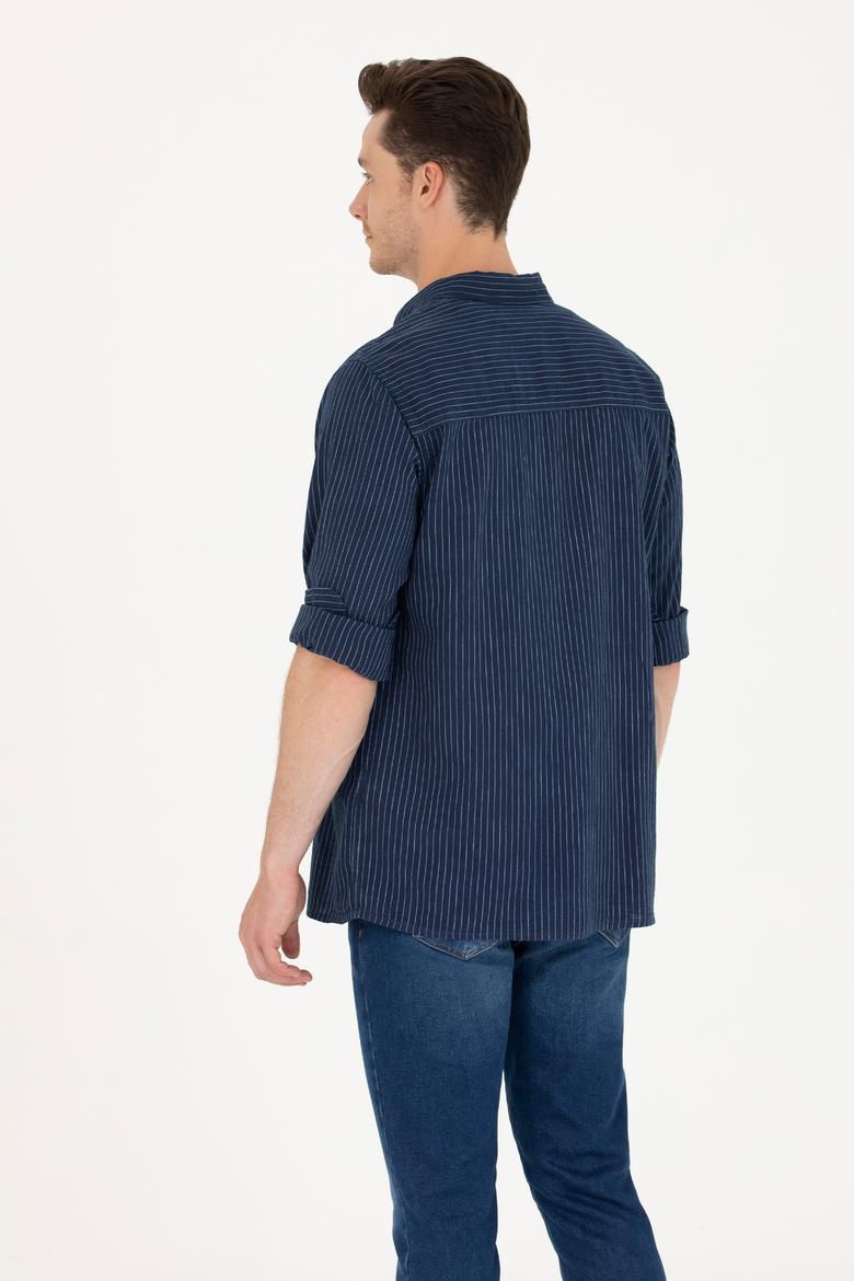 Erkek Beyaz Çizgili Lacivert Jean Gömlek - 50266315001