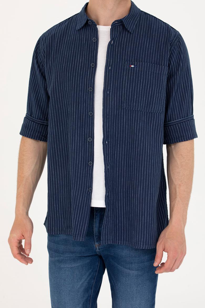 Erkek Beyaz Çizgili Lacivert Jean Gömlek - 50266315001