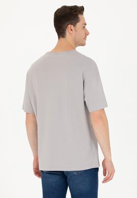 Erkek Gri Oversize Bisiklet Yaka Tişört - 50264938056