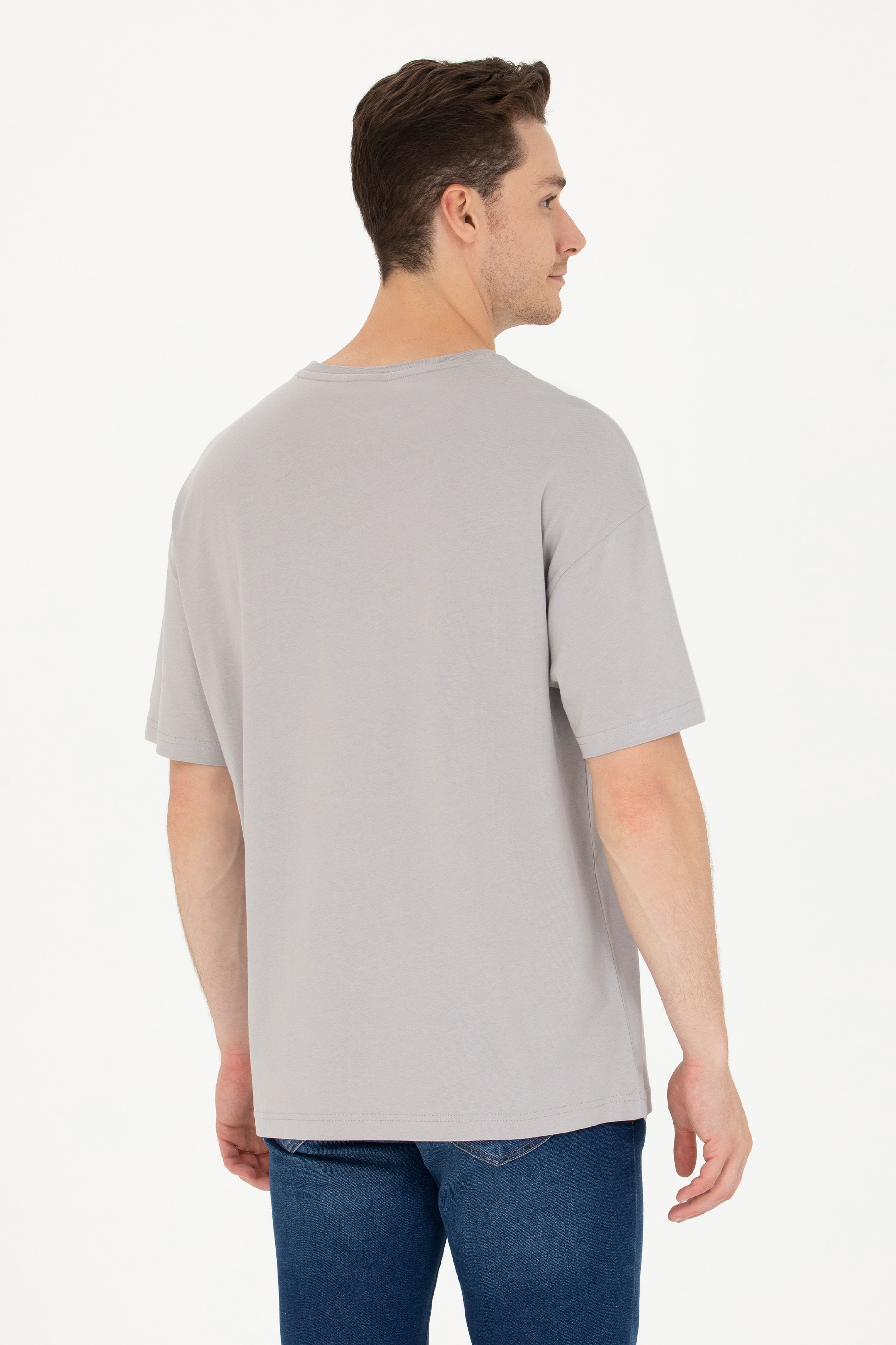 Erkek Gri Oversize Bisiklet Yaka Tişört