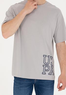 Erkek Gri Oversize Bisiklet Yaka Tişört - 50264938056