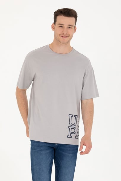 Erkek Gri Oversize Bisiklet Yaka Tişört