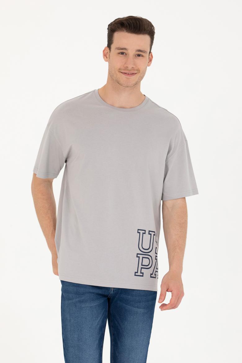 Erkek Gri Oversize Bisiklet Yaka Tişört - 50264938056