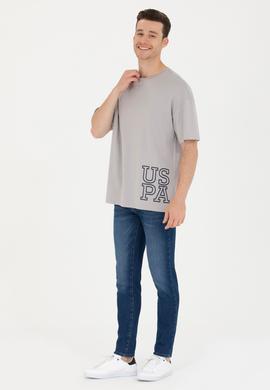 Erkek Gri Oversize Bisiklet Yaka Tişört - 50264938056