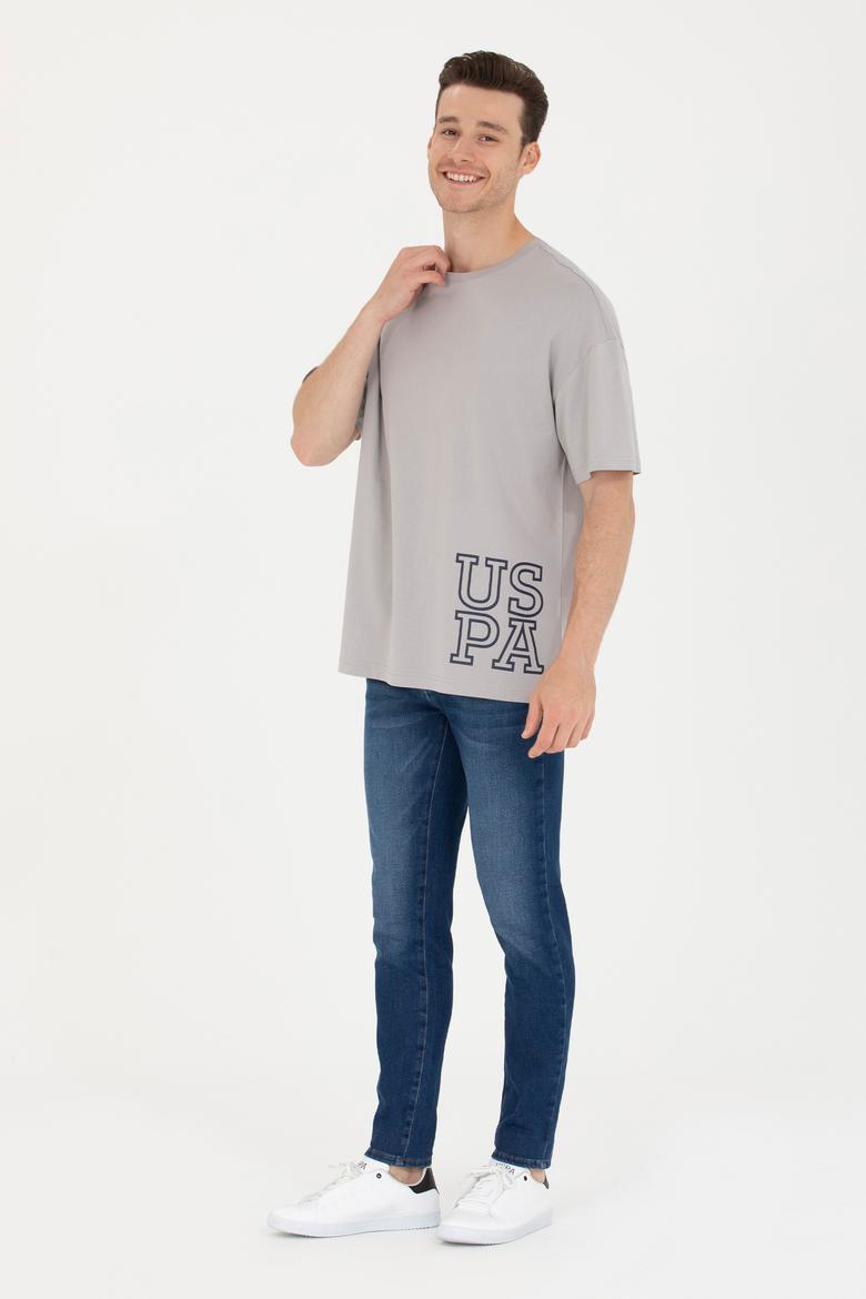 Erkek Gri Oversize Bisiklet Yaka Tişört - 50264938056