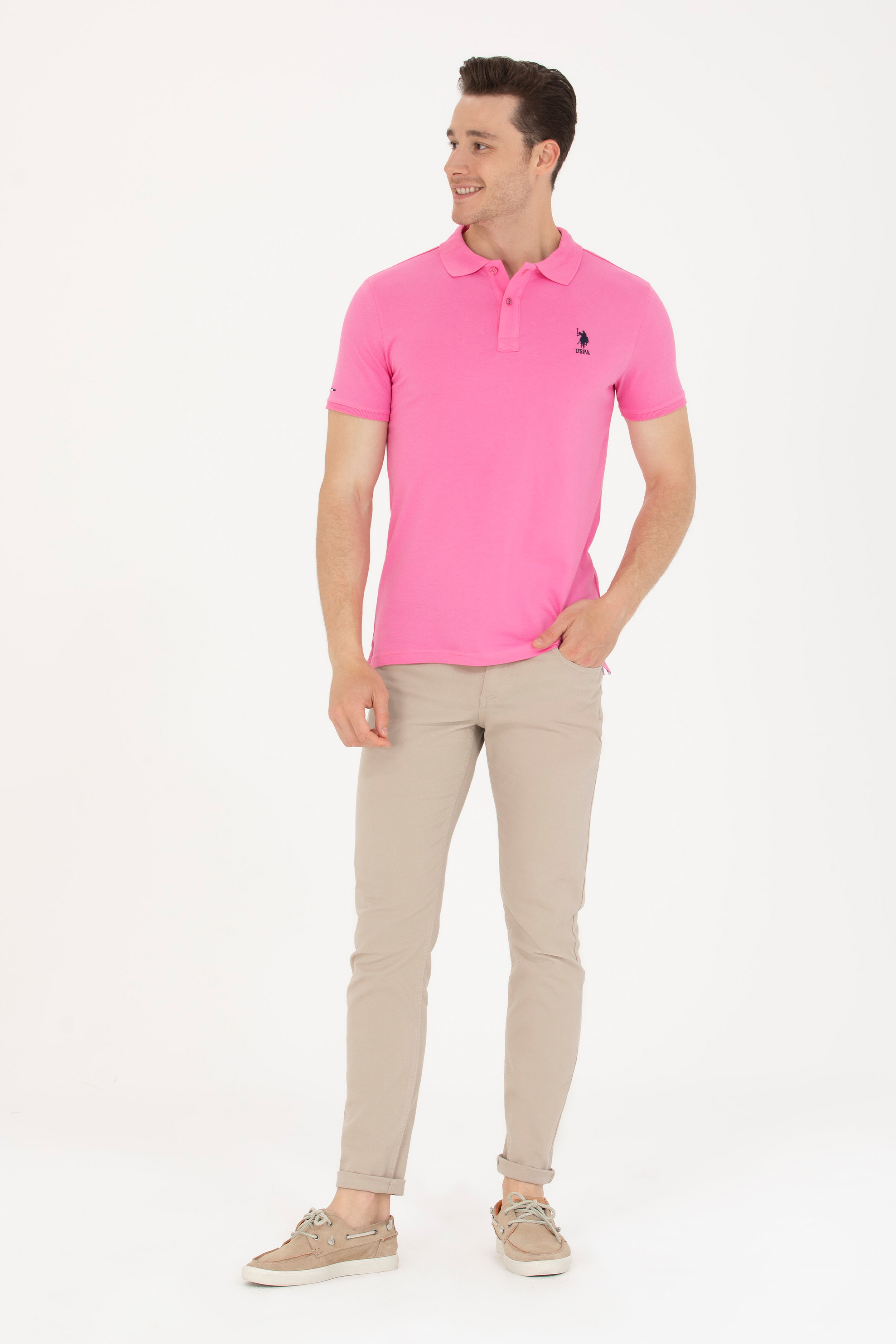 Erkek Pembe Basic Polo Yaka Tişört - Image 4