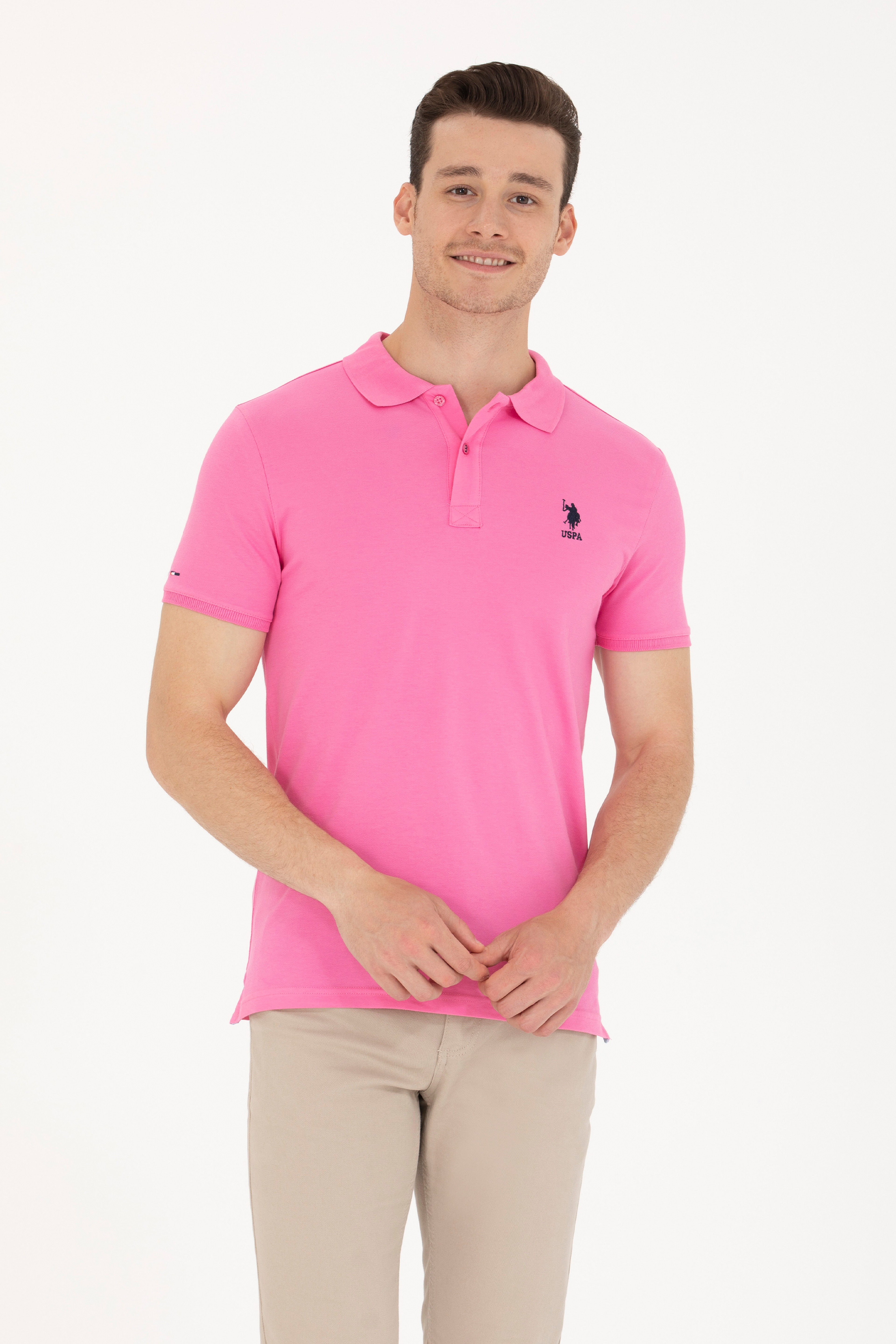 Erkek Pembe Basic Polo Yaka Tişört - Image 1
