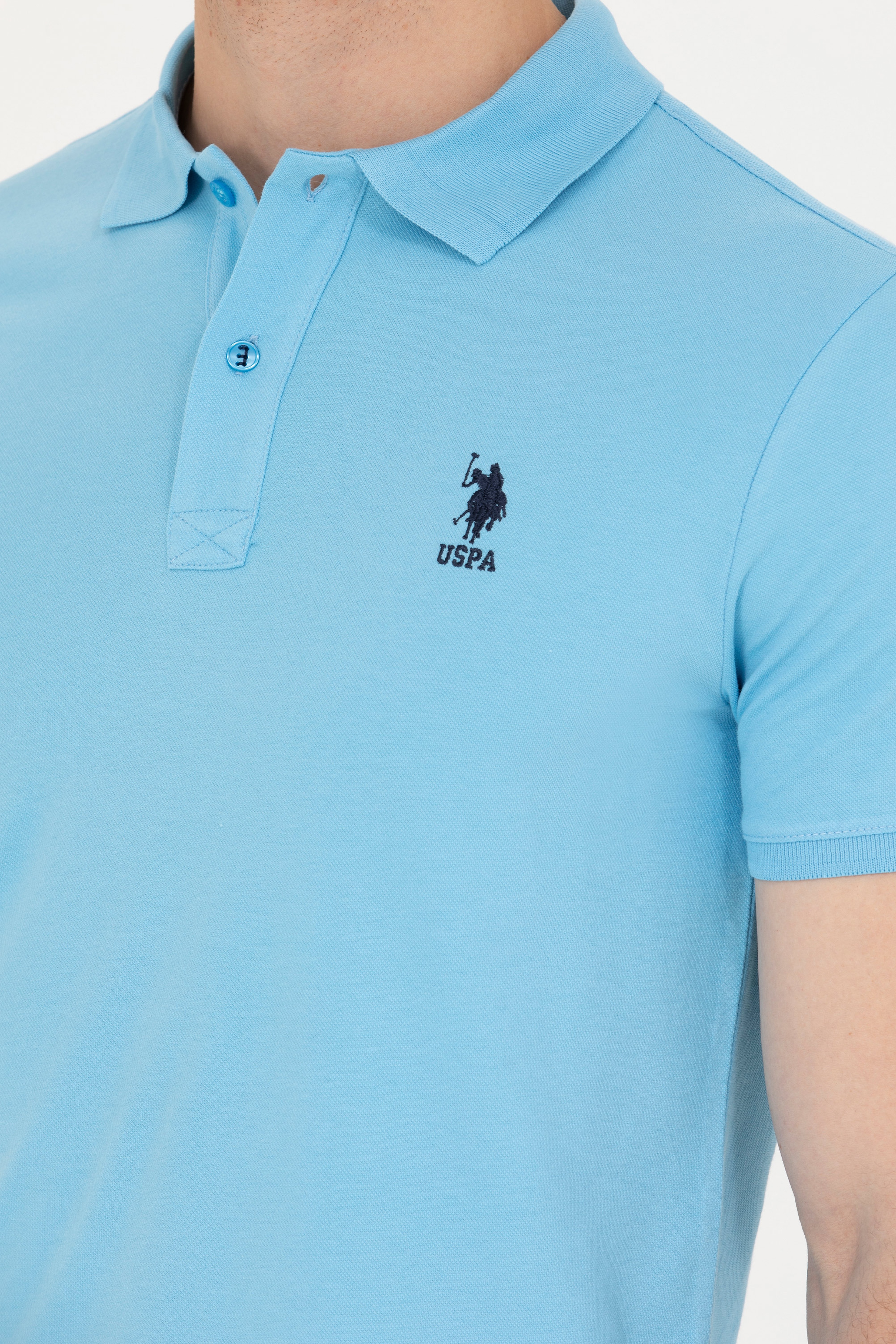 Erkek Turkuaz Basic Polo Yaka Tişört - Image 7