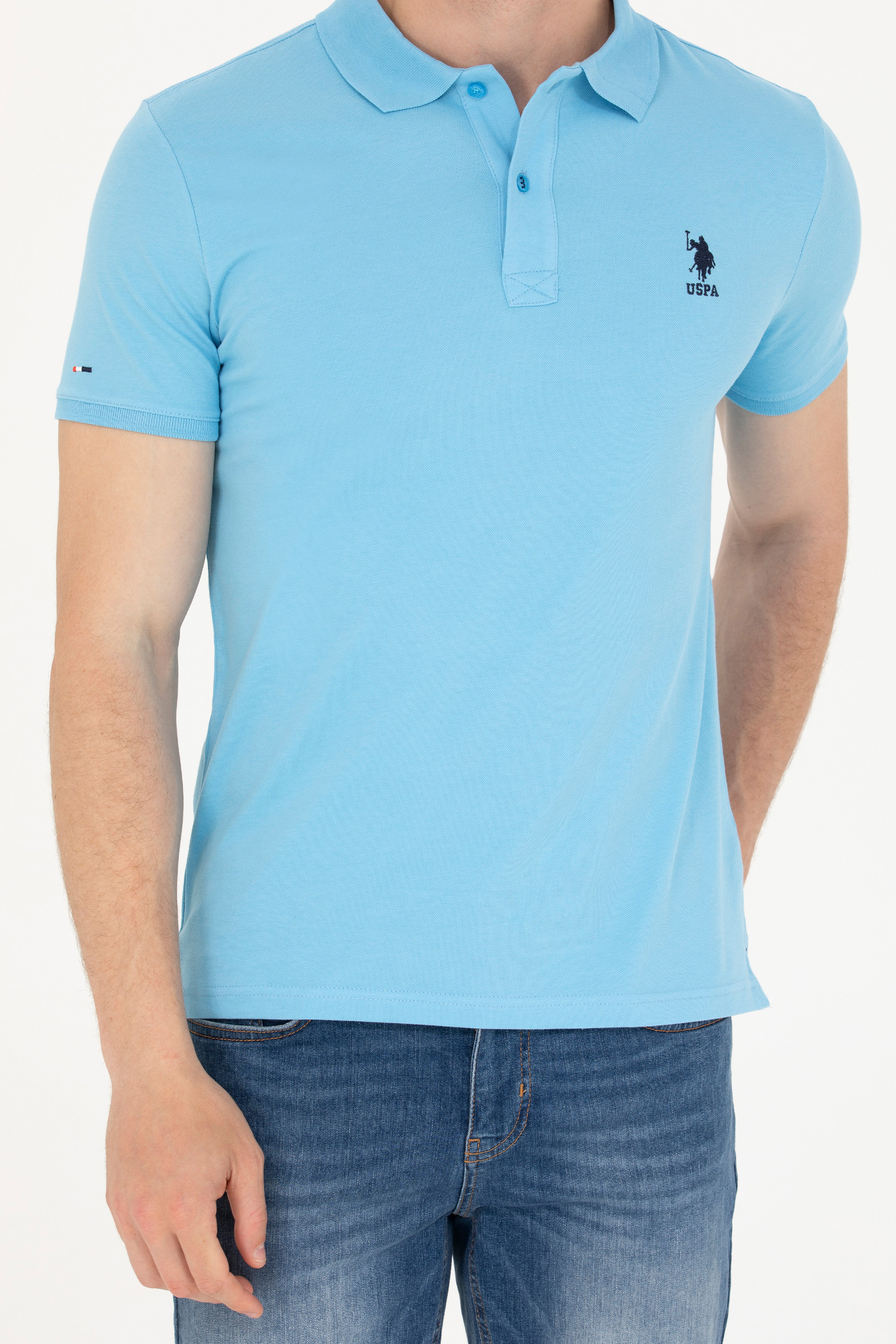Erkek Turkuaz Basic Polo Yaka Tişört - Image 6