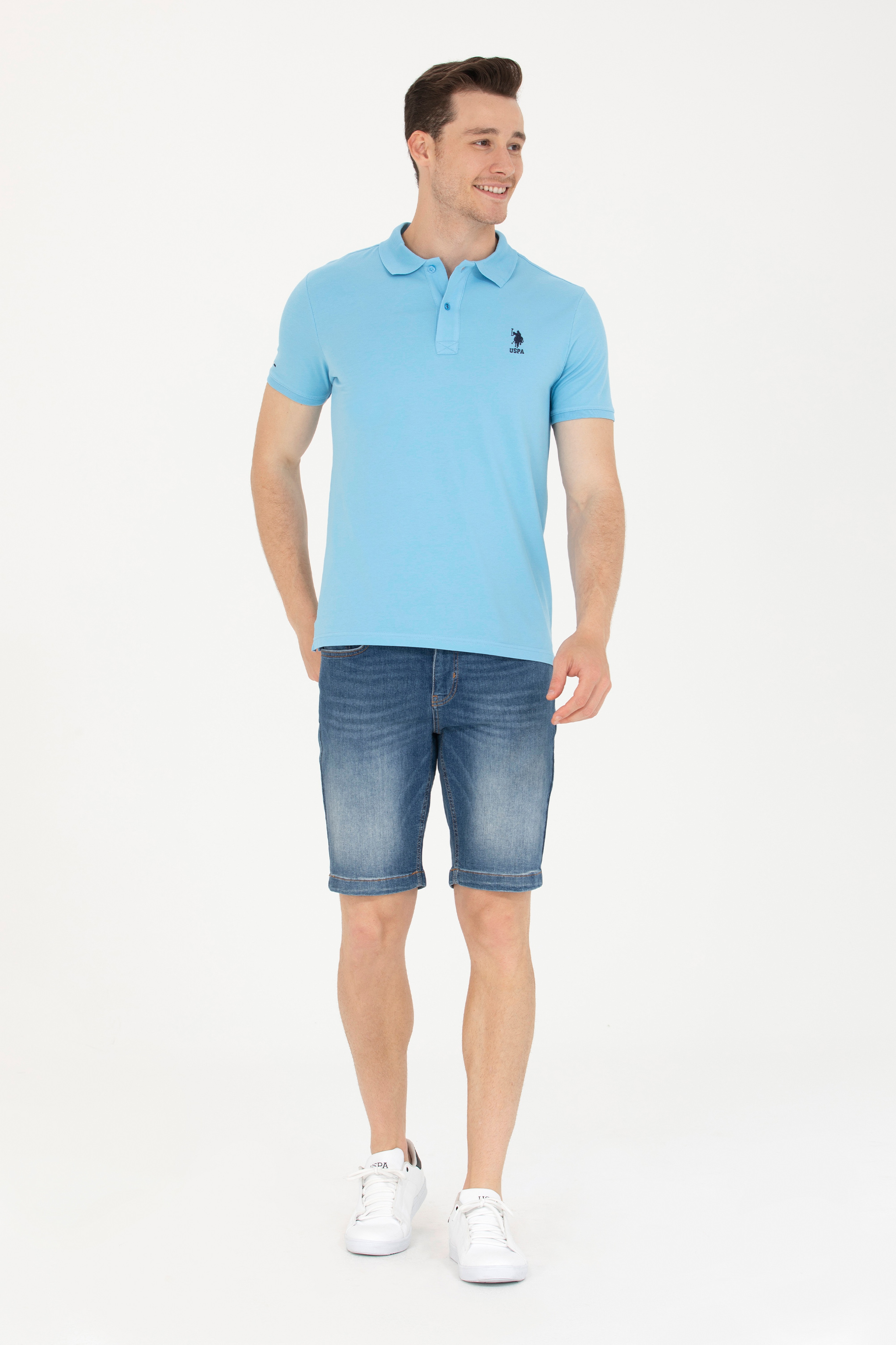 Erkek Turkuaz Basic Polo Yaka Tişört - Image 4