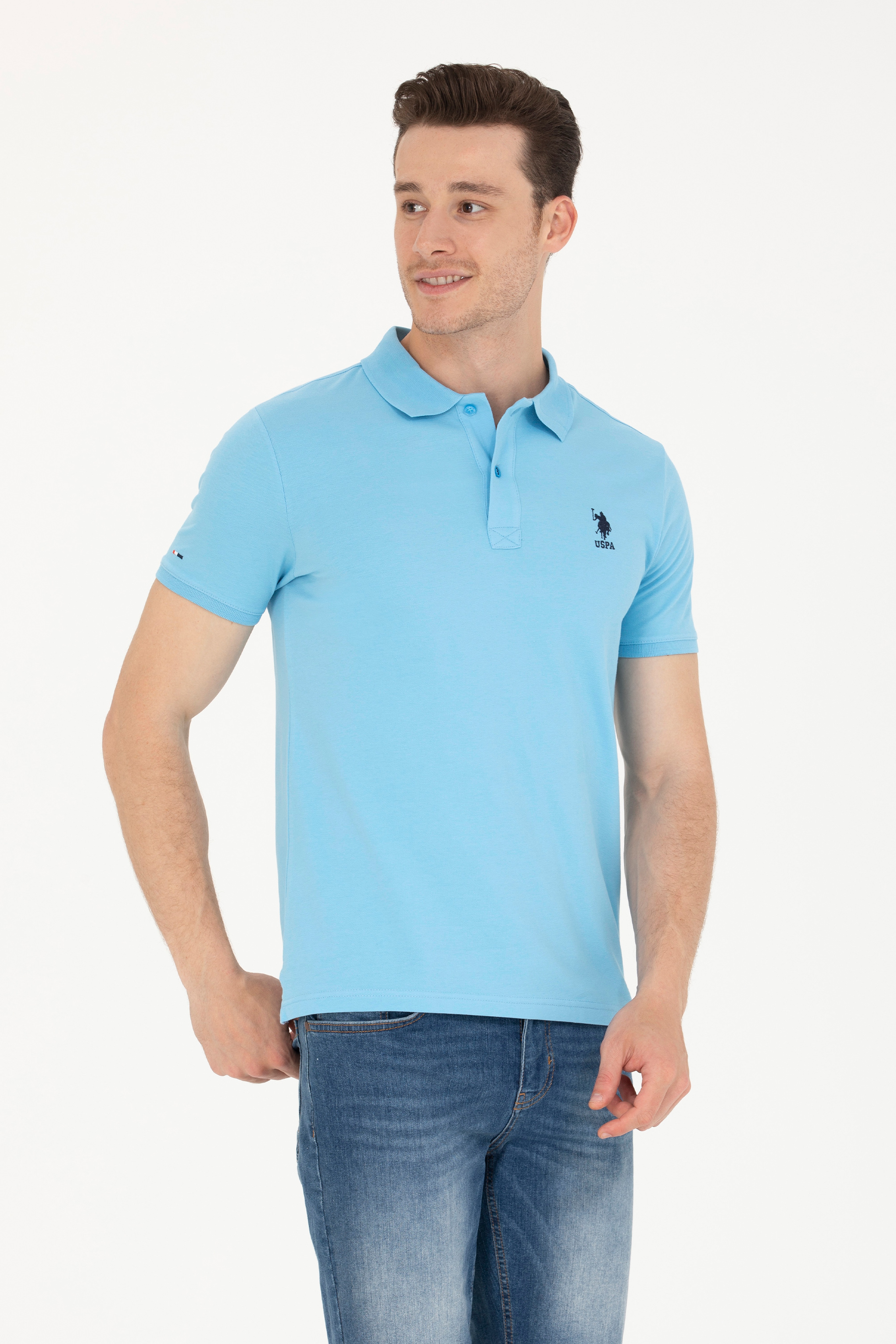 Erkek Turkuaz Basic Polo Yaka Tişört - Image 1
