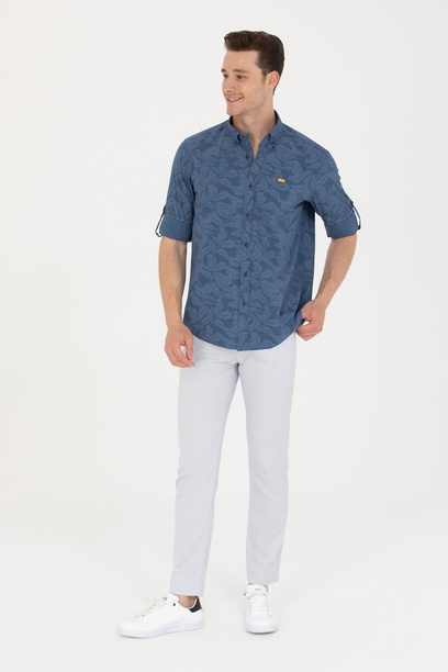 Erkek Slim Fit Açık Mavi Kanvas Pantolon