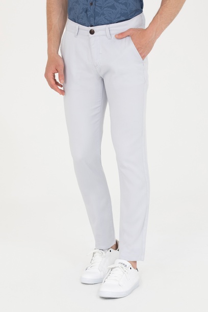 Erkek Slim Fit Açık Mavi Kanvas Pantolon