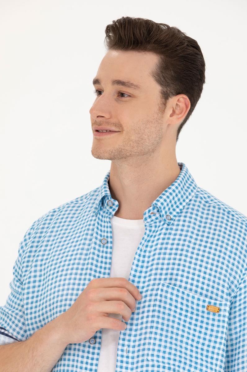 Erkek Kareli Mavi Gömlek