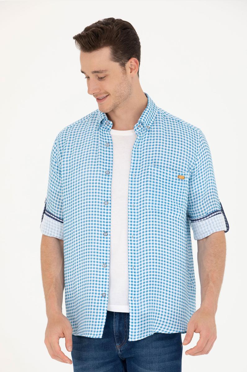Erkek Kareli Mavi Gömlek