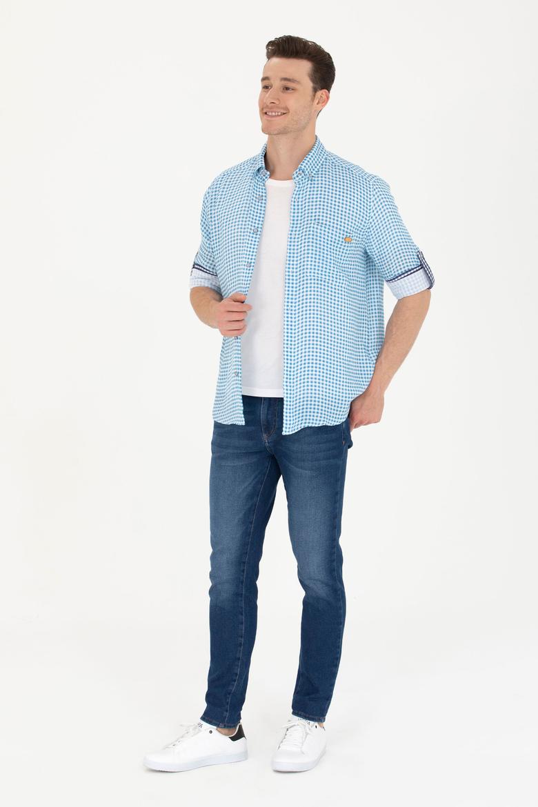 Erkek Kareli Mavi Gömlek - 50263586028